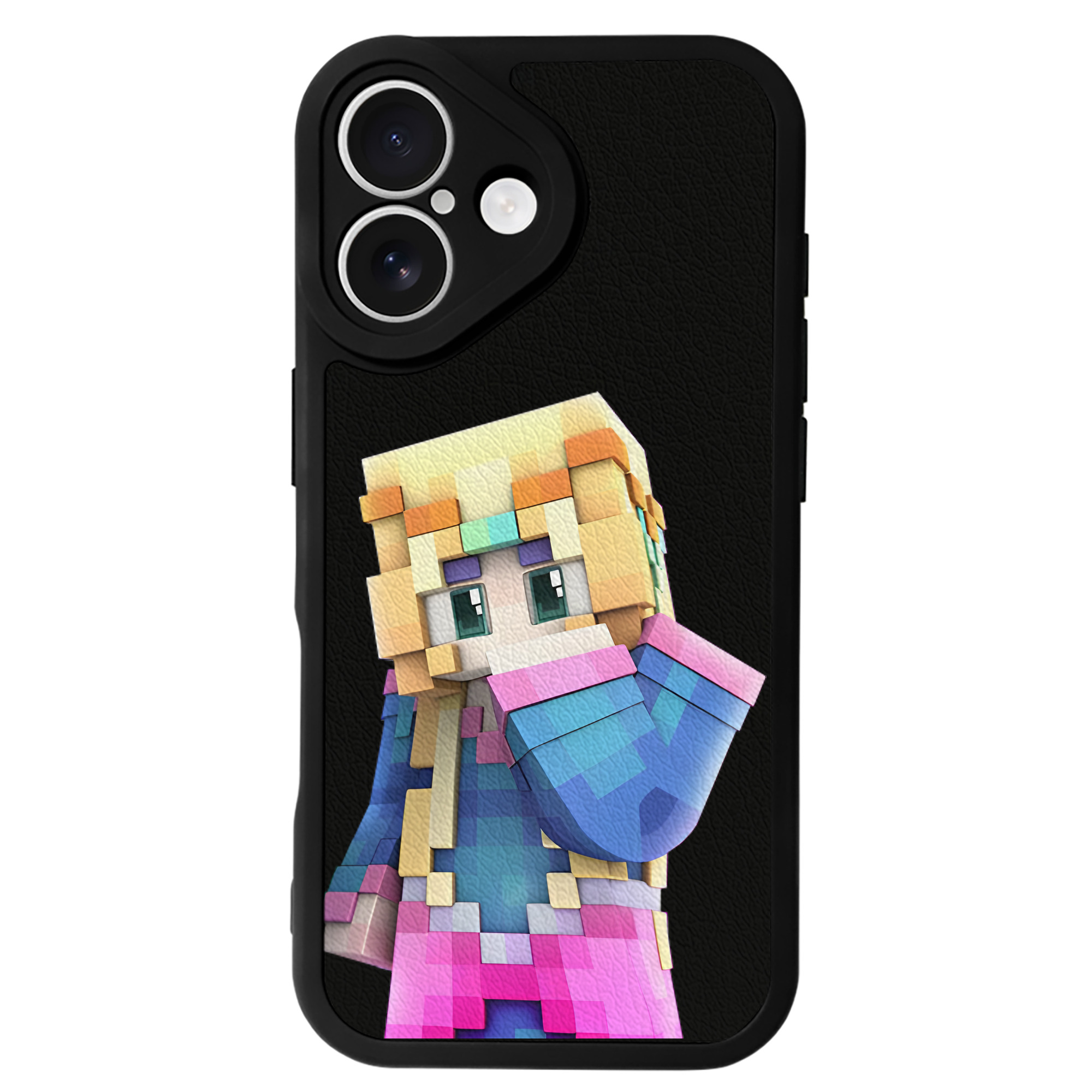 （画像用） マインクラフト ブロックの世界 Minecraft MC Block world 【iPhone 16シリーズ対応】シリコンスマホケース（レザー調） 材質：シリコン